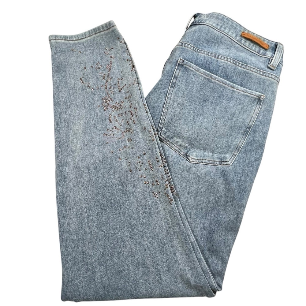 Soft Surroundings Womens 12 Skinny Fit Rhinestone Embellished Medium Wash Jeans